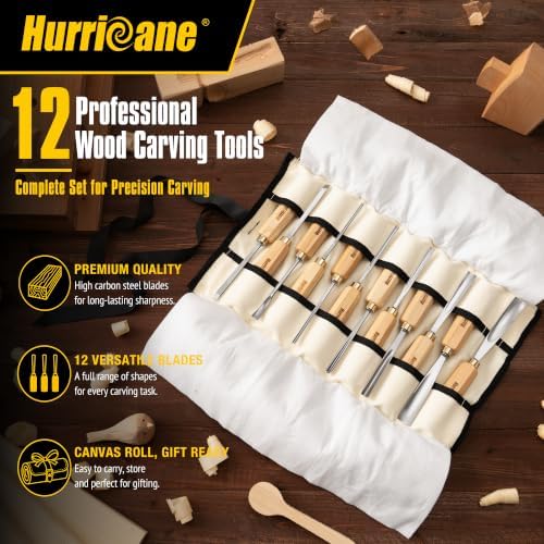 HURRICANE 12-Piece Starter Wood Carving Tools Set, Professional Wood Carving ...