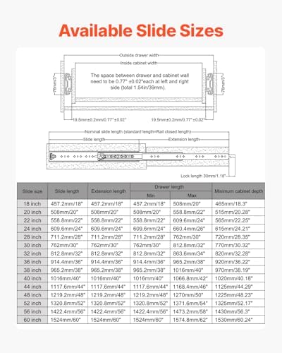 VEVOR Heavy Duty Drawer Slides 30 Inch 500 lb, 1 Pair Full Extension Side Mou...