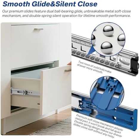 5 Pairs Soft Close Drawer Slides 22 Inch Heavy Duty Cabinet Runners