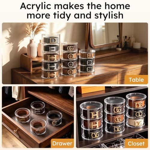 FEMELI Acrylic Belt Storage Organizers For Closet 5-Layer Clear Belt Holder