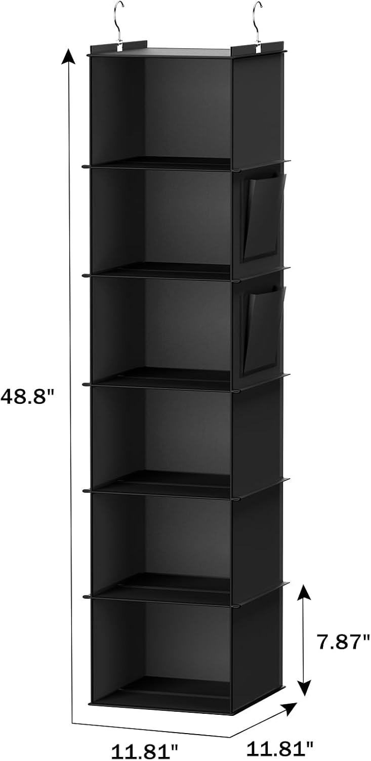 YOUDENOVA Hanging Closet Organizer and Storage, 6-Shelf, 2 Packs, Black