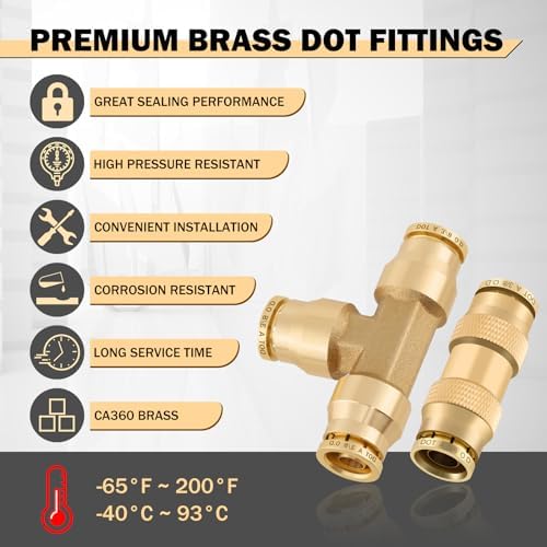 CheeMuii 35PCS Brass DOT Air Line Fittings Kit DOT Push Lock Air Fittings