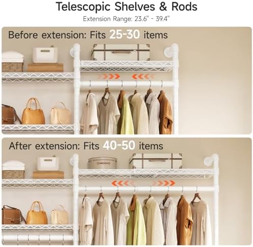 ONBRILL H3 Plus Expandable Wall Mounted Closet System Clothes Rack White