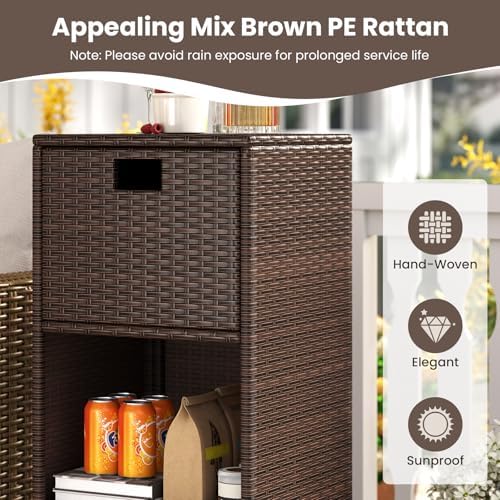 Tangkula Rattan Outdoor Storage Cabinet with 4 Wheels, Mix Brown