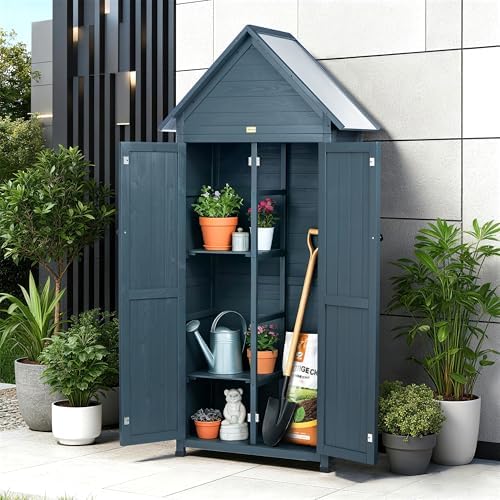 Outdoor Storage Shed with Floor & Adjustable Shelves, Wooden Garden Tool ...