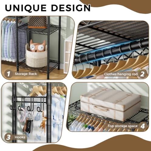 Golpart Heavy Duty Clothes Rack Metal Wardrobe with Adjustable Wire Shelves