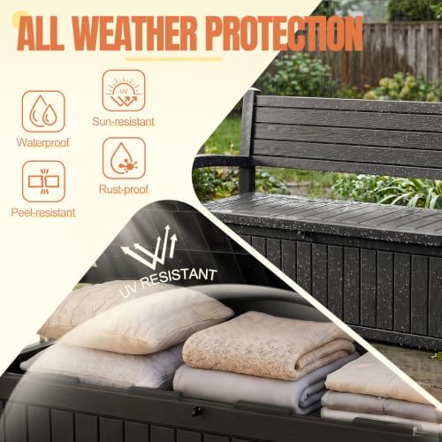 Storage Bench Outdoor Deck Box, 120 Gallon Lockable Patio Furniture