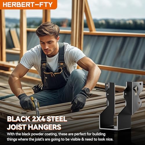 50 Pcs 2x4 Joist Hangers Black,18 Gauge Face Mount Joist Hangers 2x4 Deck, Ra...