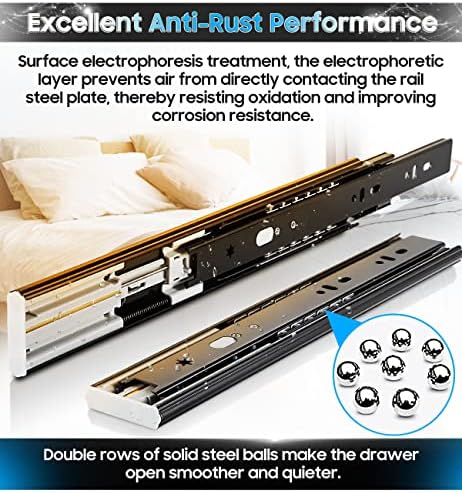 YENUO Soft Close Drawer Slides Full Extension Ball Bearing 12–24 Inch 100LB