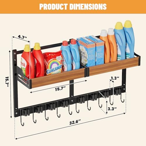 Broom Holder Wall Mount, Broom and Mop Organizer Wall Hanging with Shelf