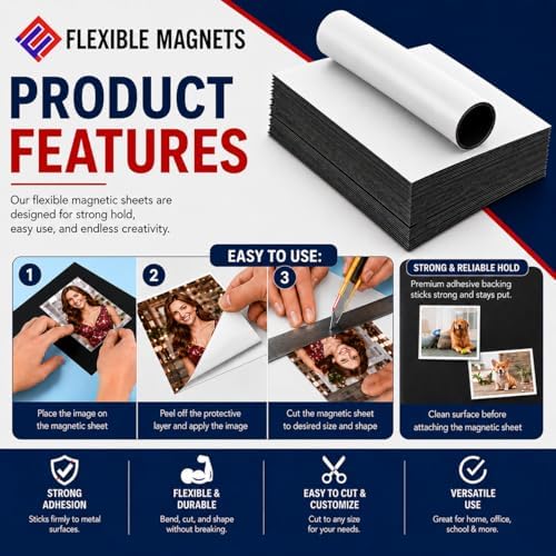 Flexible Magnet Sheet with Adhesive Backing, 60 Mil, 8" x 10", 25 Pack