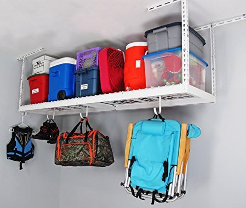 SafeRacks 2x8 Overhead Garage Storage Rack, White, 24"-45" Height