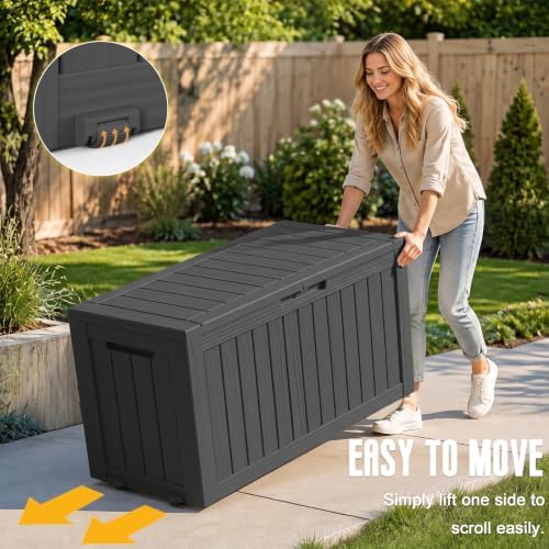 DRATO 135 Gallon Deck Boxes Outdoor Waterproof Storage Box with Wheels