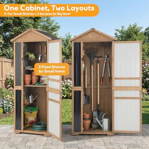 Outdoor Storage Cabinet, Extra-Tall Shed with Removable Shelf for Long Tool