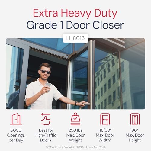 Lawrence Extra Heavy Duty Door Closer Commercial Grade 1 - Adjustable 6-Speed...