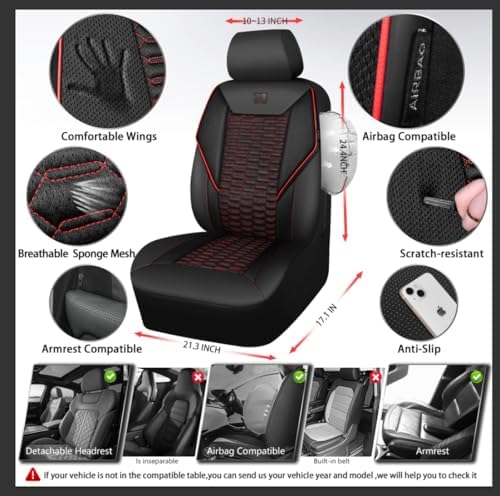 CAR PASS 3D Foam Mesh Leather Car Seat Covers Full Set,Breathable Mesh Faux L...
