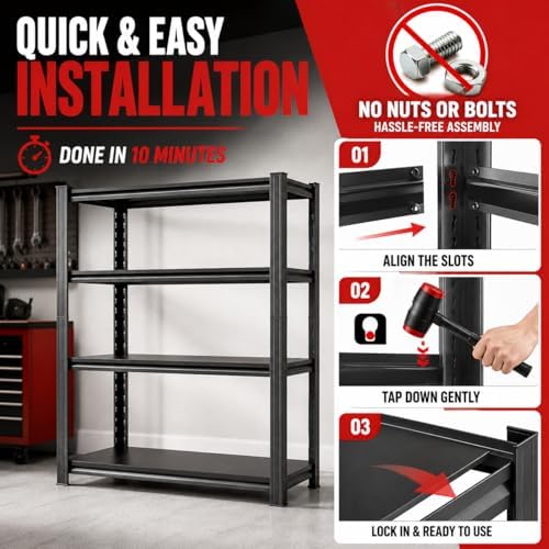 Garage Shelving, 2400 LBS Heavy Duty Metal Storage Shelves, 4-Tier Adjustable...
