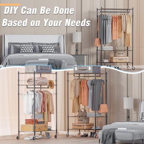 Homdox Heavy Duty Clothing Rack with 3 Tier Adjustable Wire Shelves, Garment ...