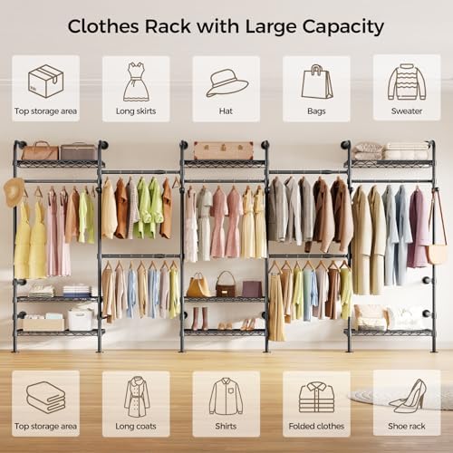 Closet Organizers and Storage, 5-Row Heavy Duty Clothes Rack for Hanging Clot...