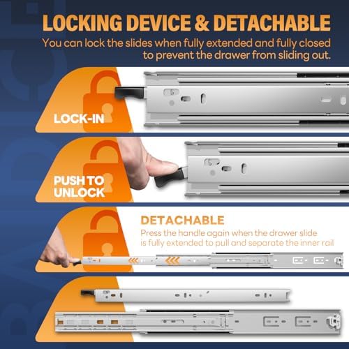 1 Pair Heavy Duty Locking Drawer Slides with Lock 12 14 16 18 20 22 24 26 28 ...