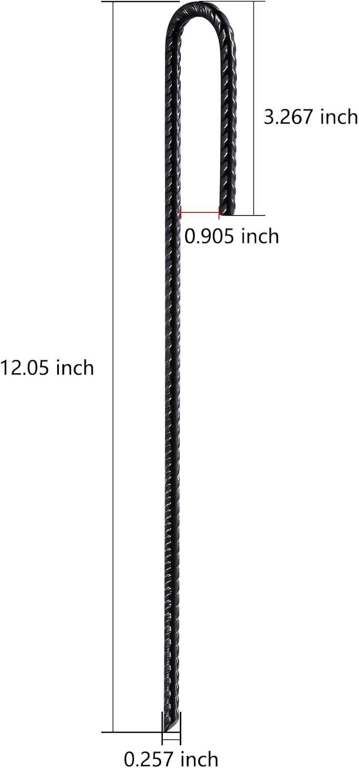 Wensilon 12-Inch Rebar J Hooks 50 Pack, 1/4-Inch Heavy Duty Ground Anchors