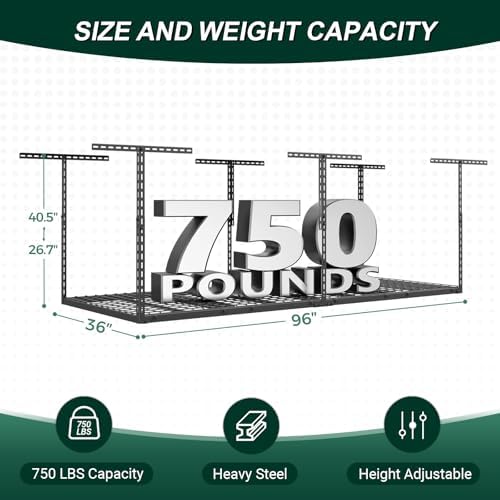3x8 FT Overhead Garage Storage Rack,750LBS Weight Capacity
