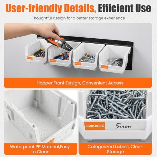 Wall Mounted Storage Bins, Plastic Hanging Hardware Organizer Bins,White