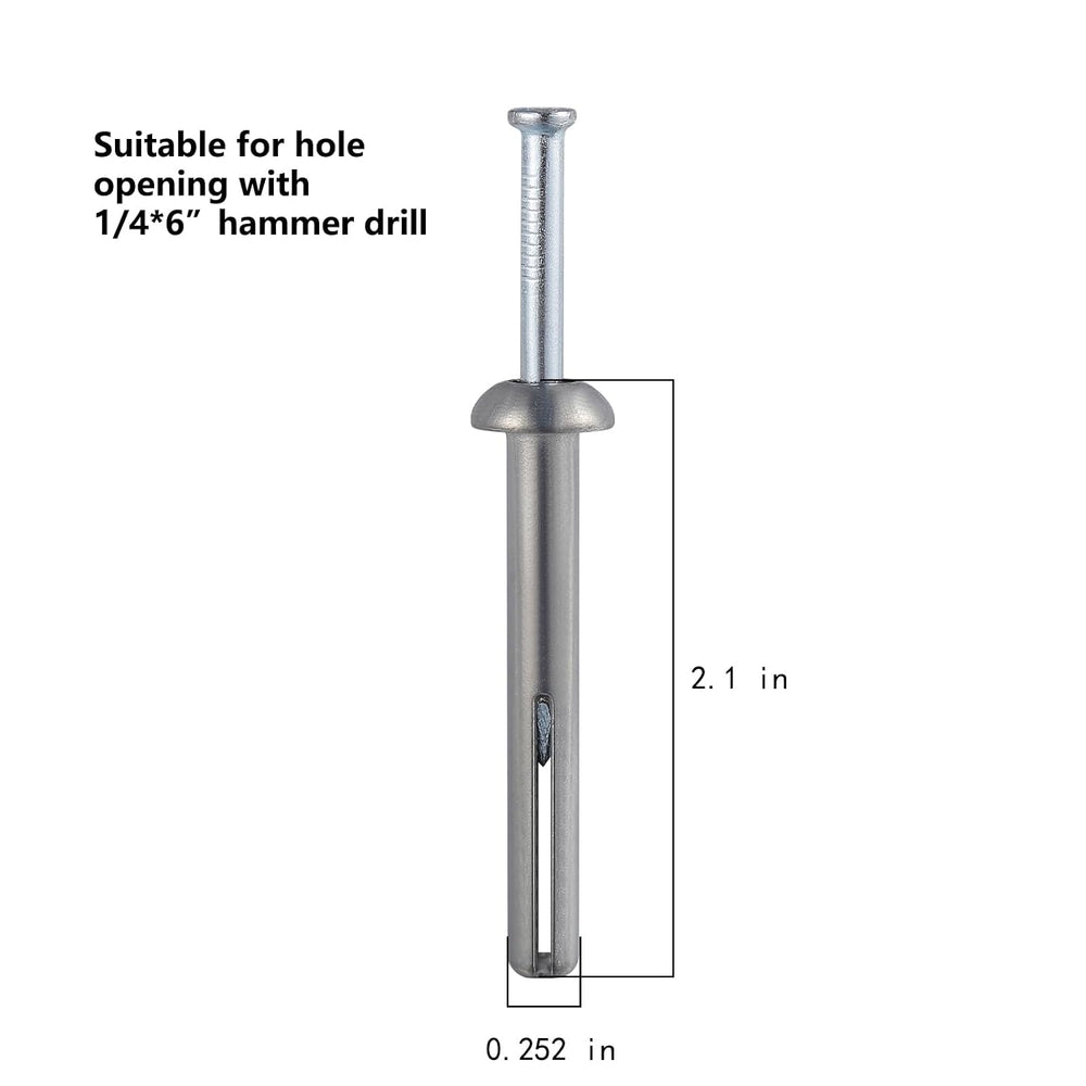 Wensilon 1/4x2 Hammer Drive Nail in Anchor (100pcs per Box) Cement hammering ...