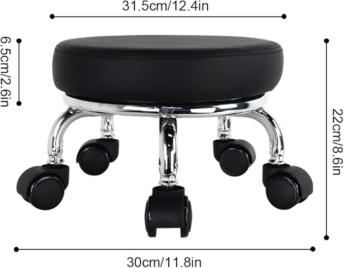 Modern Roller Seat PU Leather Low Round Rolling Stool 360 Swivel Small Stool
