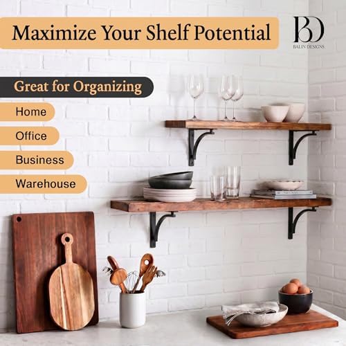 Classic Black Heavy Duty Shelf Brackets 12 inch by Balin Designs – L Bracket,...