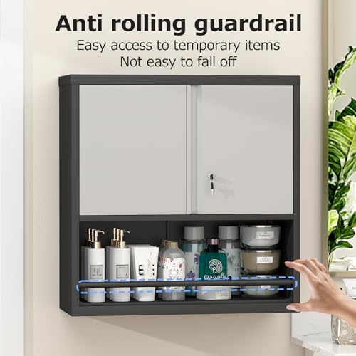 Metal Wall Cabinet, Steel Floating Hanging Storage Cabinet with Locking Doors...