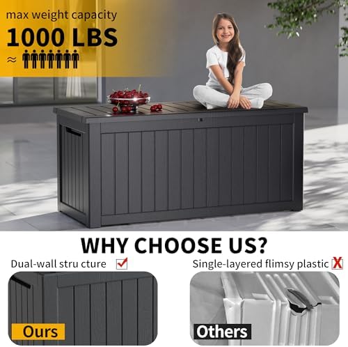 200 Gallon Outdoor Storage Box Patio Deck Box Waterproof, Resin Lockable Outs...
