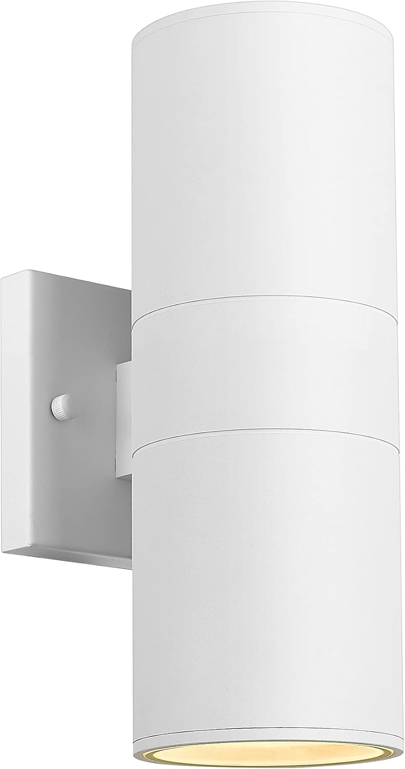 Ken & Ricky Cylinder Outdoor Wall Sconce Lights,Up and Down,White,1 Pack
