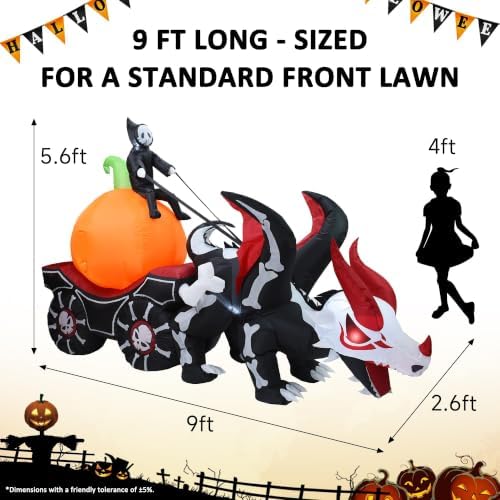 9FT Halloween Inflatable Carriage, Grim Reaper & Skeleton Dragon