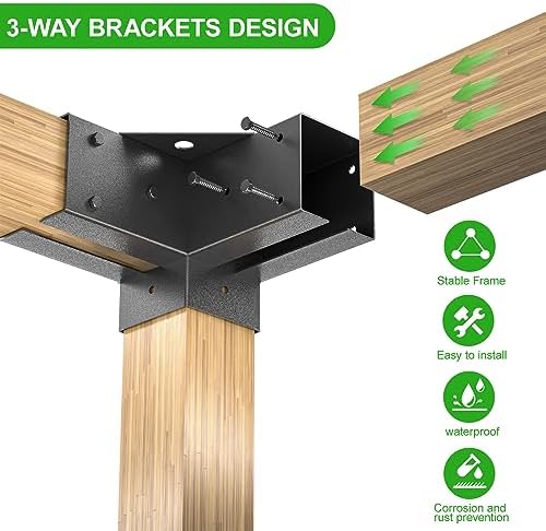 Pergola Brackets Kit for 4x4 Wood Beams, 3.58'' x 3.58'', 4 Pack