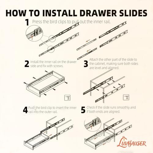 10 Pair Side-Mount 3-Section Full Extension Drawer Slides,16 Inch, Extra-Thic...