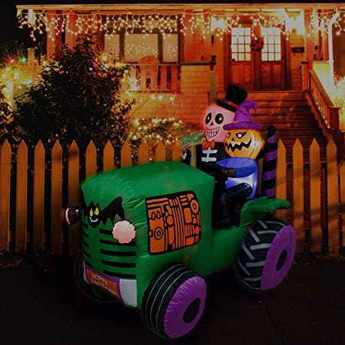 5.5Ft Long Halloween Inflatable Ghost Tractor Decoration with LED Lights