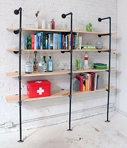 Industrial Retro Wall Mount Iron Pipe Shelf,DIY Open Bookshelf,Hung Bracket,H...