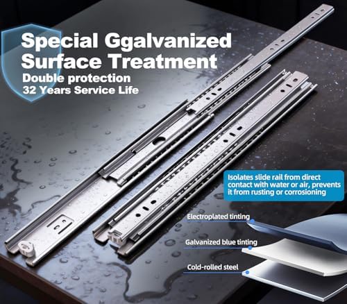 1 Pair 200 Lbs Heavy Duty Drawer Slides,8 10 12 14 16 18 20 22 24 26 28 30 32 34 36 38 40 Inch Full Extension Ball Bearing Rails Cabinet Tool Box Runners Tracks Glides(22 inch,with M4 Screws)