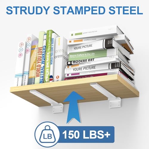 Heavy Duty Shelf Brackets, 10 inch 6 Pack Hidden L Brackets, 5mm Thick White ...