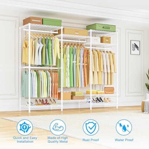 Ulif E13 Heavy Duty Clothes Rack（With 4 Hanger Rods & 8 Shelves） Freestan...
