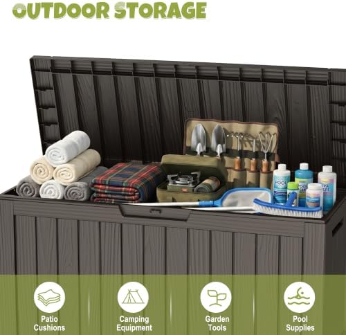DRATO 155 Gallon Deck Box Waterproof Outdoor Storage Box with Wheels, Black