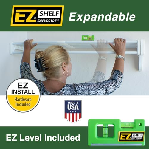 EZ Shelf - Hanging Shelf - Closet Rod - Expands 17.5-27” - White, Closet Shel...
