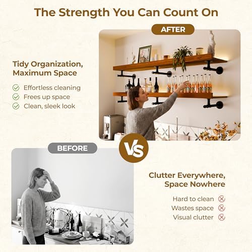Industrial T Pipe Shelf Brackets for 6-12 in Depth Wood,6.7In 6 Pack