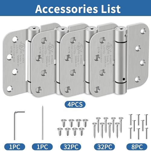 4 Inch Self Closing Door Hinges, 5/8" Radius Corners Spring Loaded Hings