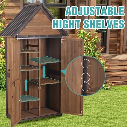 Outdoor Storage Cabinet,Garden Shed with Metal Frame Adjustable Shelves