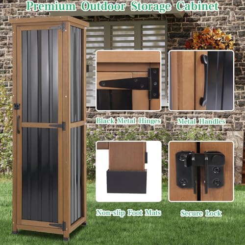 Tall Outdoor Storage Cabinet, Weatherproof Wooden Garden Potting Bench with M...