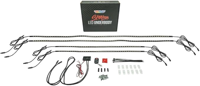LEDGlow 4pc Blue LED Flexible Car Slimline Underbody Underglow Accent Neon