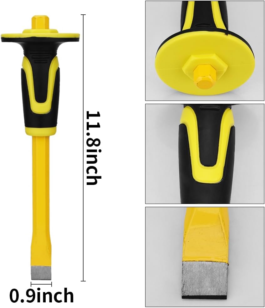 3-Piece Heavy-Duty Chisel Set with Hand Protection, Concrete and Mortar Stone...