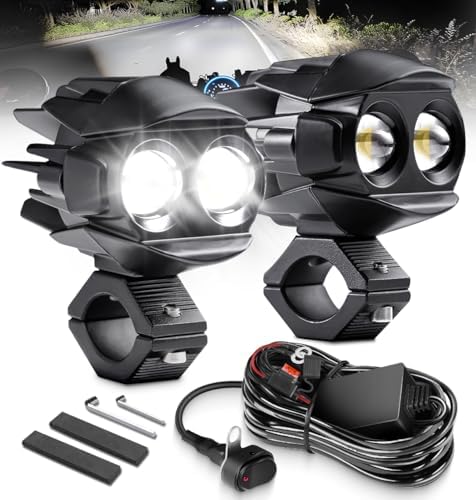 Motorcycle Fog Lights LED Kit Auxiliary Driving Lights with Switch Wiring Har...